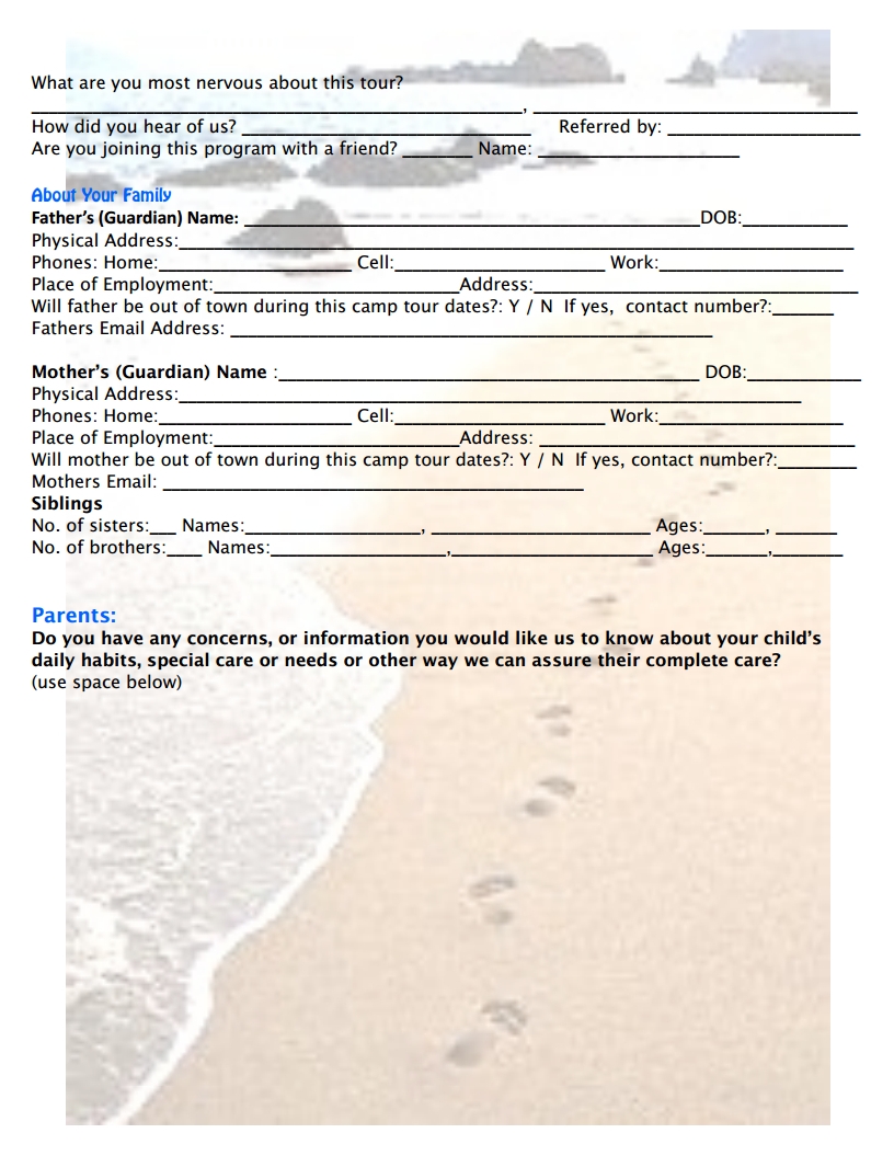 Hawaii Teen Summer Camp Application 2